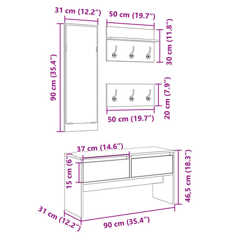 4-tlg. Garderoben-Set Schwarz Holzwerkstoff