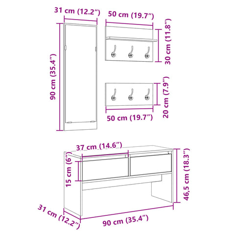 4-tlg. Garderoben-Set Braun Eichen-Optik Holzwerkstoff