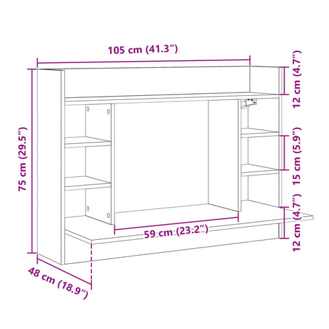 vidaXL Wand-Schreibtisch Grau Sonoma 105x48x75 cm Holzwerkstoff