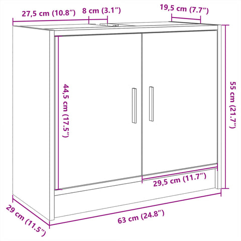 vidaXL Waschbeckenunterschrank Schwarz 63x29x55 cm Holzwerkstoff