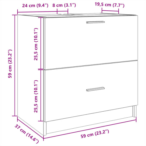 vidaXL Waschbeckenunterschrank Weiß 59x37x59 cm Holzwerkstoff