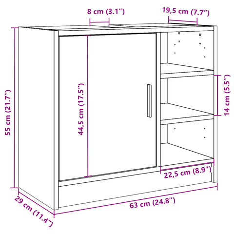 vidaXL Waschbeckenunterschrank Sonoma-Eiche 63x29x55 cm Holzwerkstoff