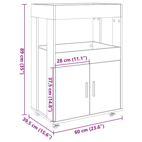 vidaXL Barwagen Schwarz 60x39,5x89 cm Holzwerkstoff