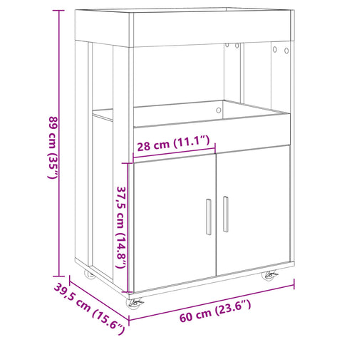 vidaXL Barwagen Sonoma-Eiche 60x39,5x89 cm Holzwerkstoff