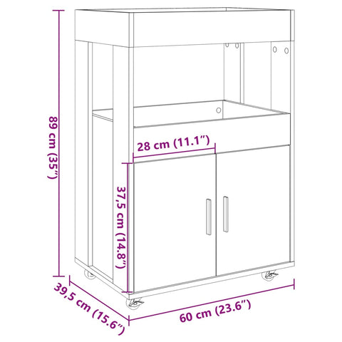 vidaXL Barwagen Räuchereiche 60x39,5x89 cm Holzwerkstoff