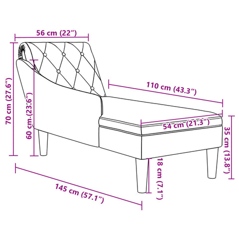 Chaiselongue mit Kissen und Rechter Armlehne Taupe Stoff