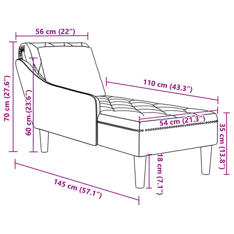 Chaiselongue mit Kissen und Rechter Armlehne Blau Samt