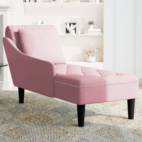 Chaiselongue mit Kissen und Rechter Armlehne Rosa Samt