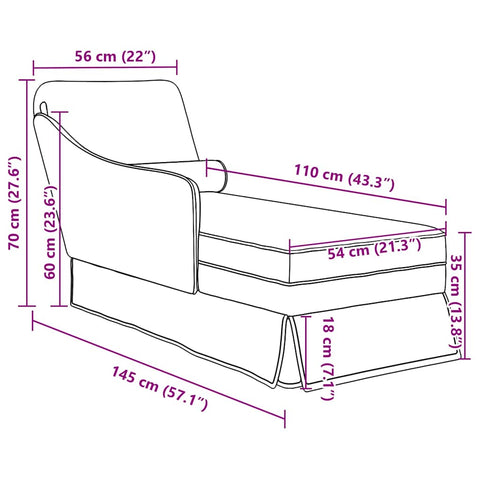 Chaiselongue mit Nackenrolle Rechter Armlehne Dunkelgrau Samt