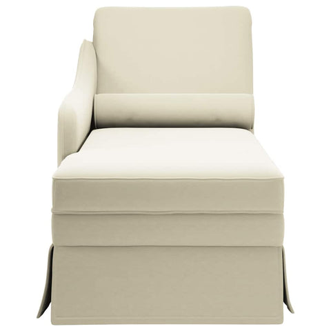 Chaiselongue mit Nackenrolle und Rechter Armlehne Creme Samt