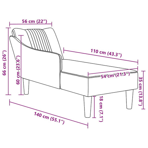 Chaiselongue mit Rechter Armlehne Hellgrau Stoff