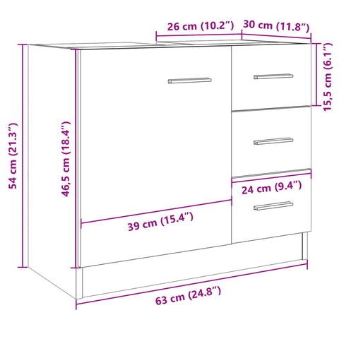 vidaXL Waschbeckenunterschrank Sonoma-Eiche 63x30x54 cm Holzwerkstoff