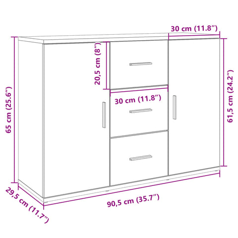 vidaXL Sideboard Schwarz 90,5x29,5x65 cm Holzwerkstoff