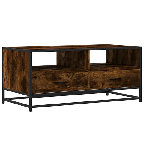 vidaXL Couchtisch Räuchereiche 100x50x45 cm Holzwerkstoff und Metall