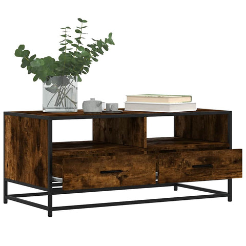 vidaXL Couchtisch Räuchereiche 100x50x45 cm Holzwerkstoff und Metall