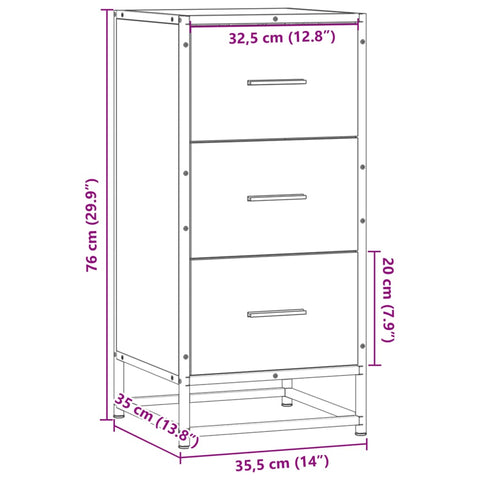 vidaXL Sideboard Sonoma-Eiche 35,5x35x76 cm Holzwerkstoff und Metall