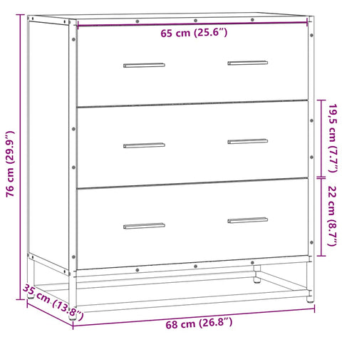 vidaXL Sideboard Sonoma-Eiche 68x35x76 cm Holzwerkstoff und Metall