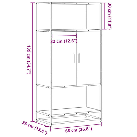 vidaXL Highboard Räuchereiche 68x35x139 cm Holzwerkstoff und Metall