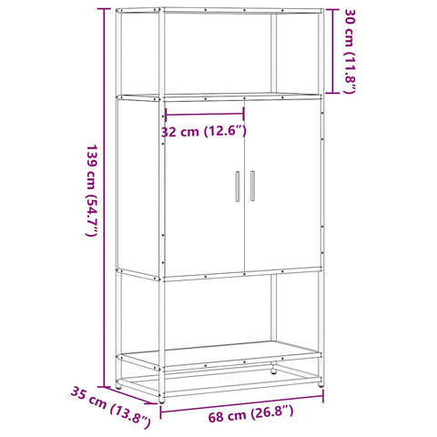 vidaXL Highboard Braun Eichen-Optik 68x35x139 cm Holzwerkstoff Metall