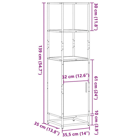 vidaXL Highboard Sonoma-Eiche 35,5x35x139 cm Holzwerkstoff Metall