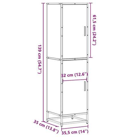 vidaXL Highboard Sonoma-Eiche 35,5x35x139 cm Holzwerkstoff Metall