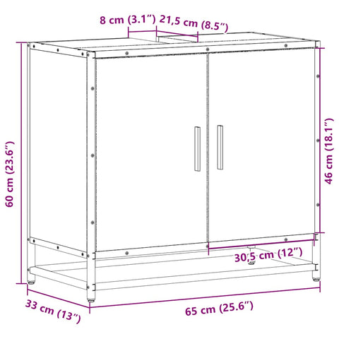 vidaXL Waschbeckenunterschrank Grau Sonoma 65x33x60 cm Holzwerkstoff