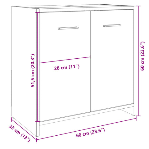 vidaXL Waschbeckenunterschrank Sonoma-Eiche 60x33x60 cm Holzwerkstoff