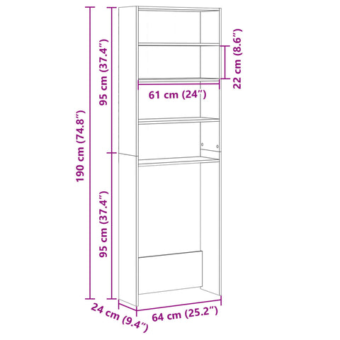 vidaXL Waschmaschinenregal Sonoma-Eiche 64x24x190 cm Holzwerkstoff