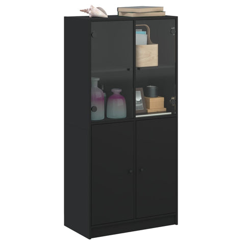 Highboard mit Türen Schwarz 68x37x142 cm Holzwerkstoff