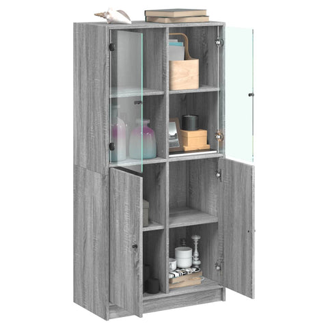 Highboard mit Türen Grau Sonoma 68x37x142 cm Holzwerkstoff