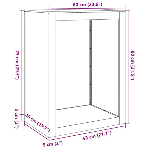 Brennholzregal Schwarz 60x40x80 cm Stahl