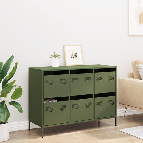 vidaXL Sideboard Olivgrün 101,5x39x73,5 cm Kaltgewalzter Stahl