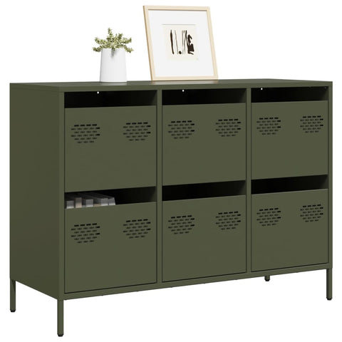 vidaXL Sideboard Olivgrün 101,5x39x73,5 cm Kaltgewalzter Stahl