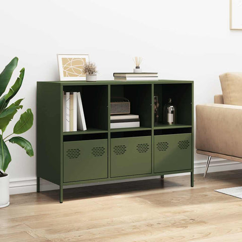 vidaXL Sideboard Olivgrün 101,5x39x73,5 cm Kaltgewalzter Stahl