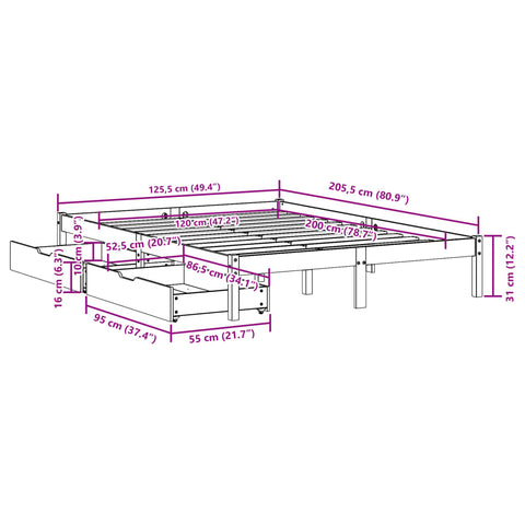 vidaXL Massivholzbett ohne Matratze 120x200 cm Kiefernholz