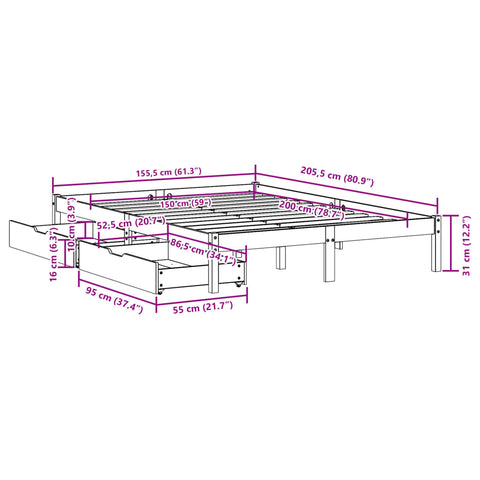 vidaXL Massivholzbett ohne Matratze 150x200 cm Kiefernholz