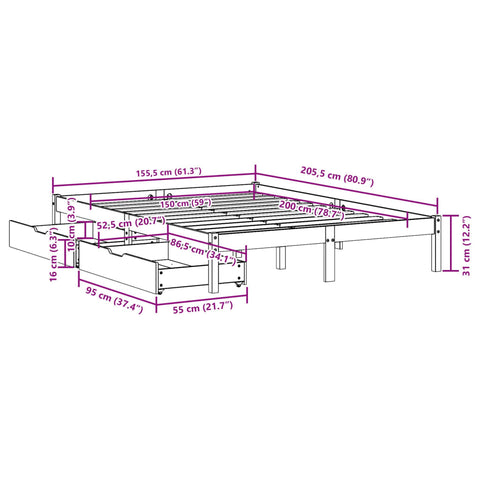 vidaXL Massivholzbett ohne Matratze Weiß 150x200 cm Kiefernholz