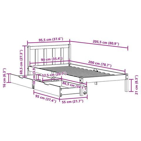 vidaXL Massivholzbett ohne Matratze Weiß 90x200 cm Kiefernholz