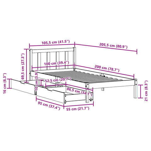 vidaXL Massivholzbett ohne Matratze Weiß 100x200 cm Kiefernholz