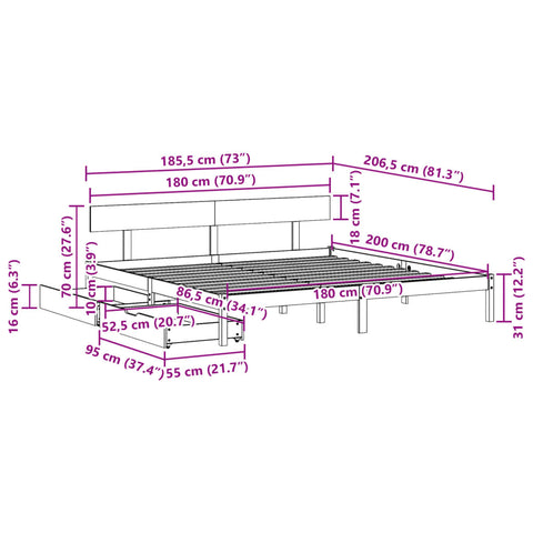 vidaXL Massivholzbett ohne Matratze Weiß 180x200 cm Kiefernholz