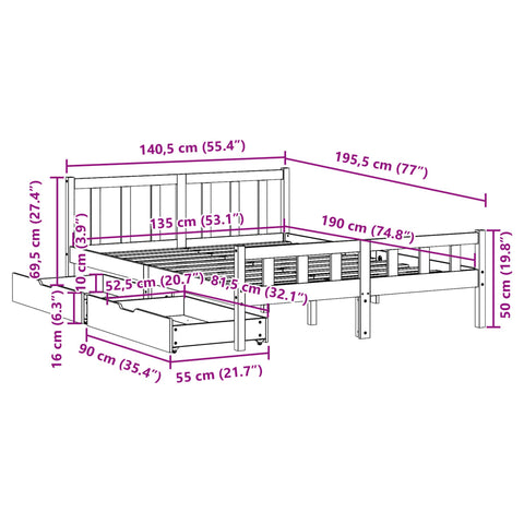 Massivholzbett ohne Matratze 135x190 cm Kiefernholz