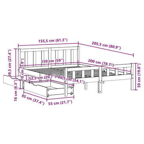 vidaXL Massivholzbett ohne Matratze 150x200 cm Kiefernholz