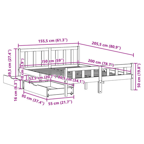 vidaXL Massivholzbett ohne Matratze Weiß 150x200 cm Kiefernholz