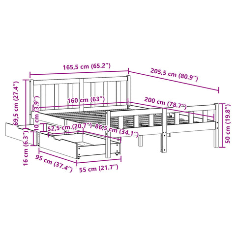 vidaXL Massivholzbett ohne Matratze 160x200 cm Kiefernholz