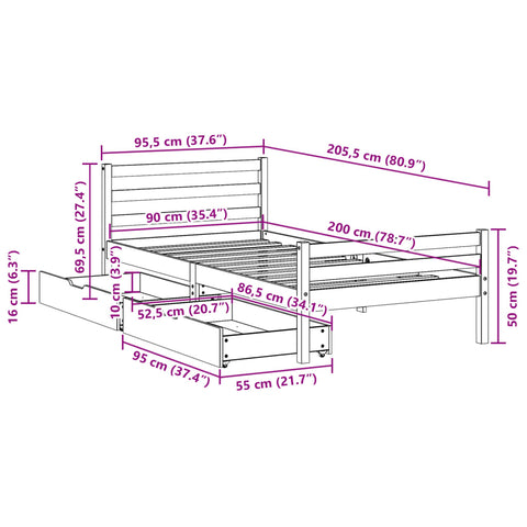 vidaXL Massivholzbett ohne Matratze Weiß 90x200 cm Kiefernholz