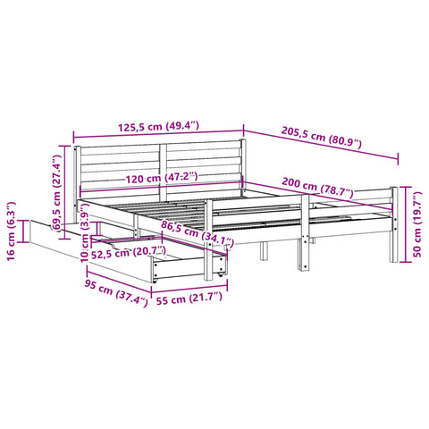 vidaXL Massivholzbett ohne Matratze 120x200 cm Kiefernholz