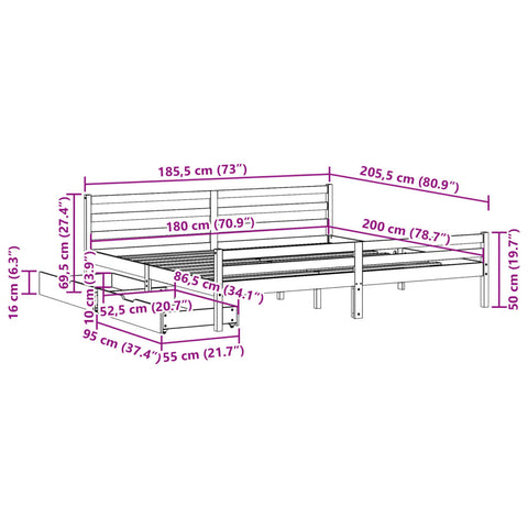 vidaXL Massivholzbett ohne Matratze Weiß 180x200 cm Kiefernholz