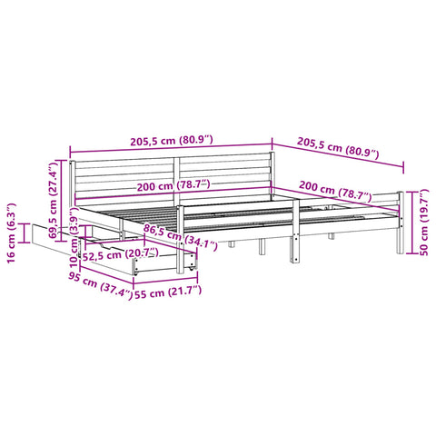 vidaXL Massivholzbett ohne Matratze Weiß 200x200 cm Kiefernholz