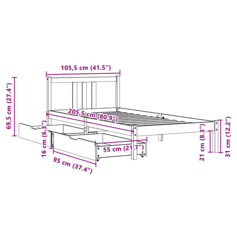 vidaXL Massivholzbett ohne Matratze Weiß 100x200 cm Kiefernholz