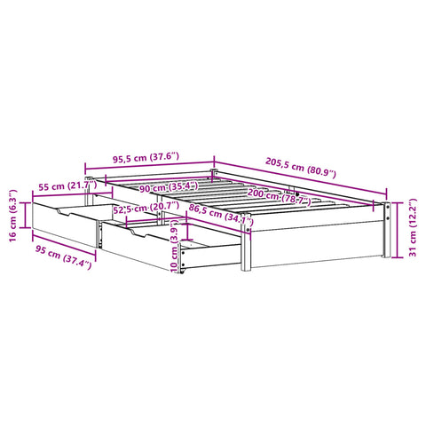 vidaXL Massivholzbett ohne Matratze Weiß 90x200 cm Kiefernholz